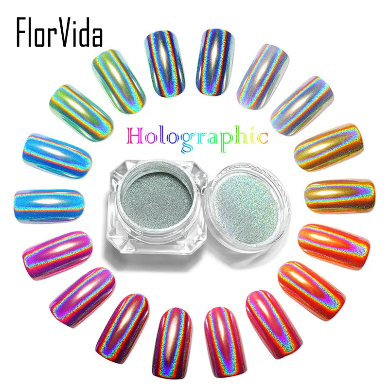 FlorVida 3D голографическая пудра для нейл-арта Блестящий лазер Радужный пигмент хромированная пудра трется новое обновление маникюрный зеркальный пылезащитный