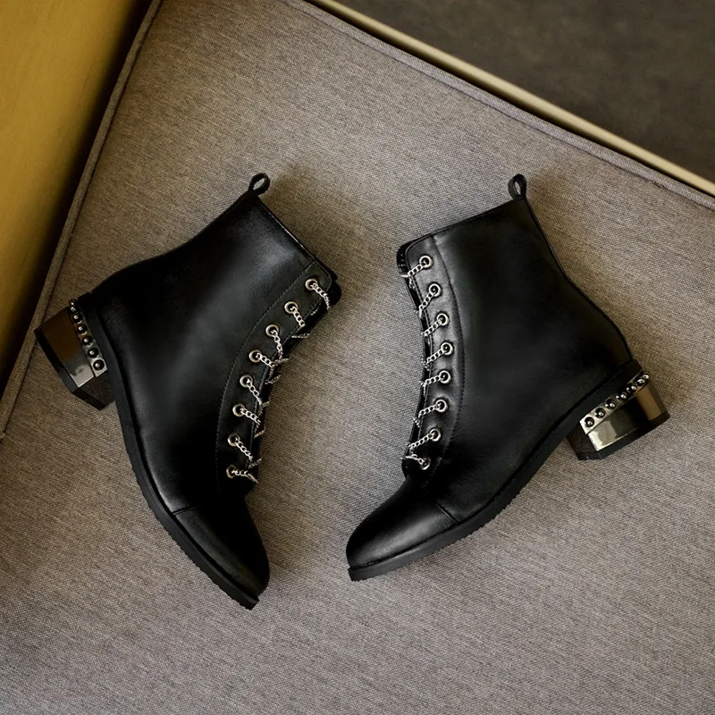 Осень-зима, ботильоны для женщин размера плюс 48, Винтажные ботинки на шнуровке, повседневная женская обувь на низком каблуке черного и коричневого цвета