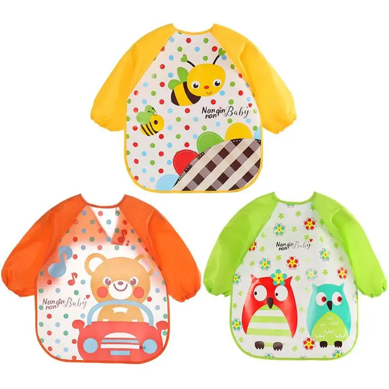 Мультяшные детские нагрудники, водонепроницаемые, маленькие пчелы, совы, медведи, легко очищаемые, грязный цвет, передник с длинными рукавами, комбинезон, нагрудник для младенцев