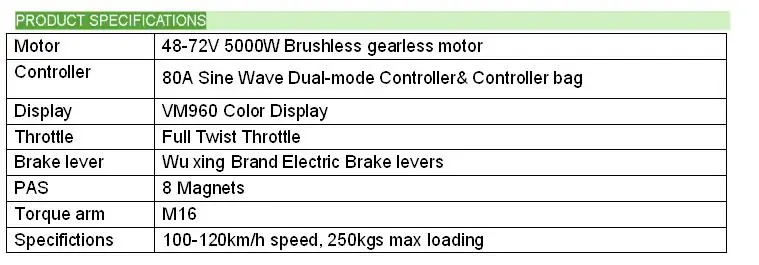 5000W 摩托车表格