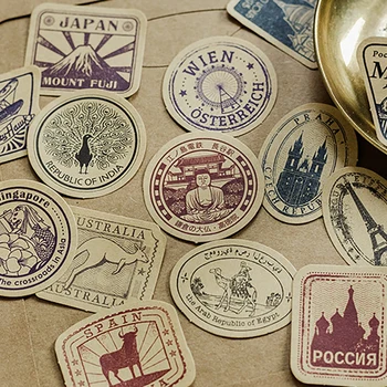 

46pcs/Lot Vintage Stamp Pattern Travelling Adhesive Stickers Decorative Album Diary Stick For Suitcase Phone Computer Laptop