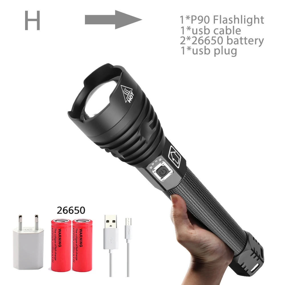 H Высокая мощность xhp90 светодиодный фонарик usb Перезаряжаемый фонарь xhp70 xhp50 фонарь для использования 26650 18650 Аккумулятор для кемпинга - Испускаемый цвет: H
