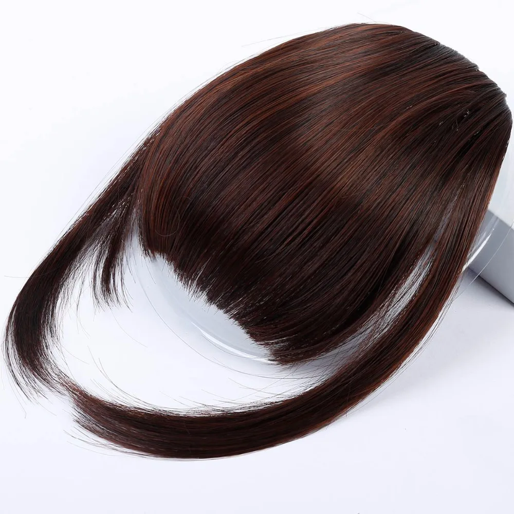 

WTB Black Brown Blonde Fake Fringe Clip In Hair Extensions with Bangs High Temperature Synthetic Clip on Bangs Blunt HairPieces