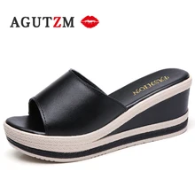 AGUTZM/Новые летние сандалии; женская обувь с открытым носком; Шлепанцы из натуральной кожи на танкетке; женская обувь на платформе и высоком каблуке; zapatos de mujer