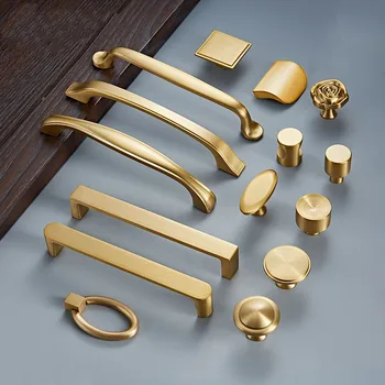 

2pcs/lot Brass Cabinet Door Handle Drawer Drop Handle Cupboard Pull European Furniture Knobs and Handle Wardrobe golden Knobs