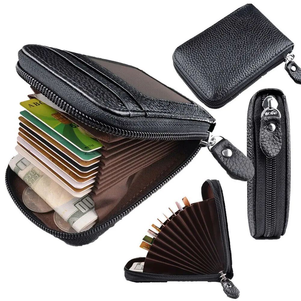 

Newly Men Leather Credit Card Wallet Holder RFID Blocking Zipper Thin Pocket C55