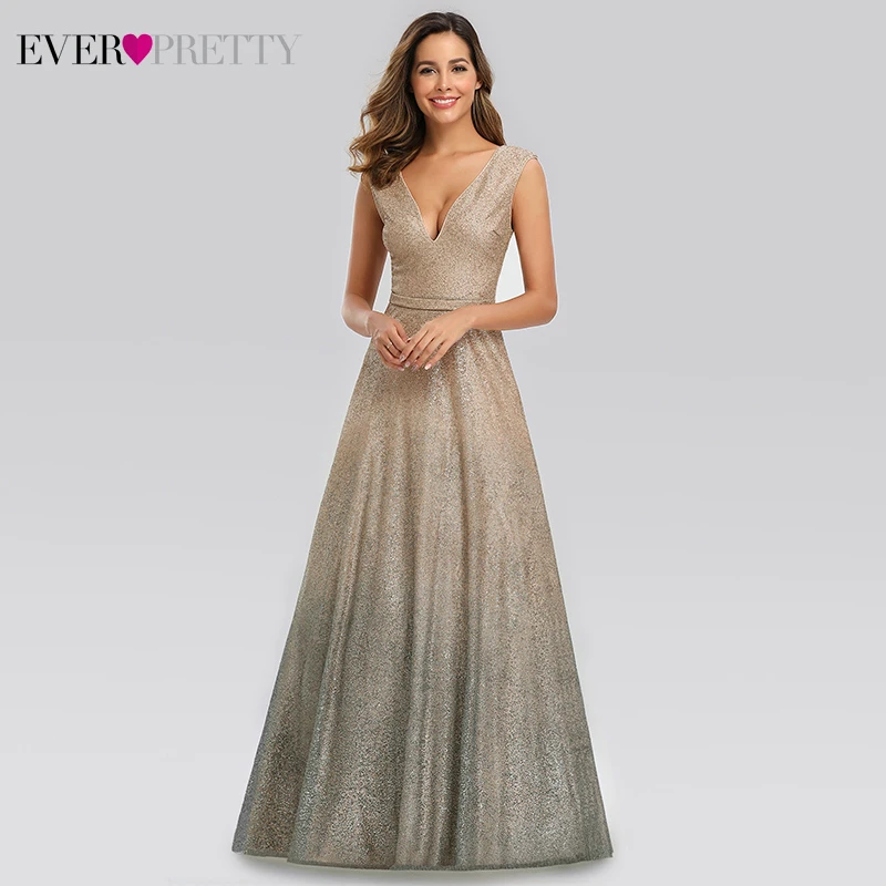 Sparkle Evening Dresses Ever Pretty EP00826BH A-Line Double V-Neck Tulle Sexy Formal Dresses For Party Vestido De Festa Longo - Цвет: Blush