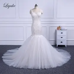 Liyuke шампанское внутренняя часть русалка свадебное платье Спагетти ремень со съемным шлейфом великолепное без бретелек свадебное платье