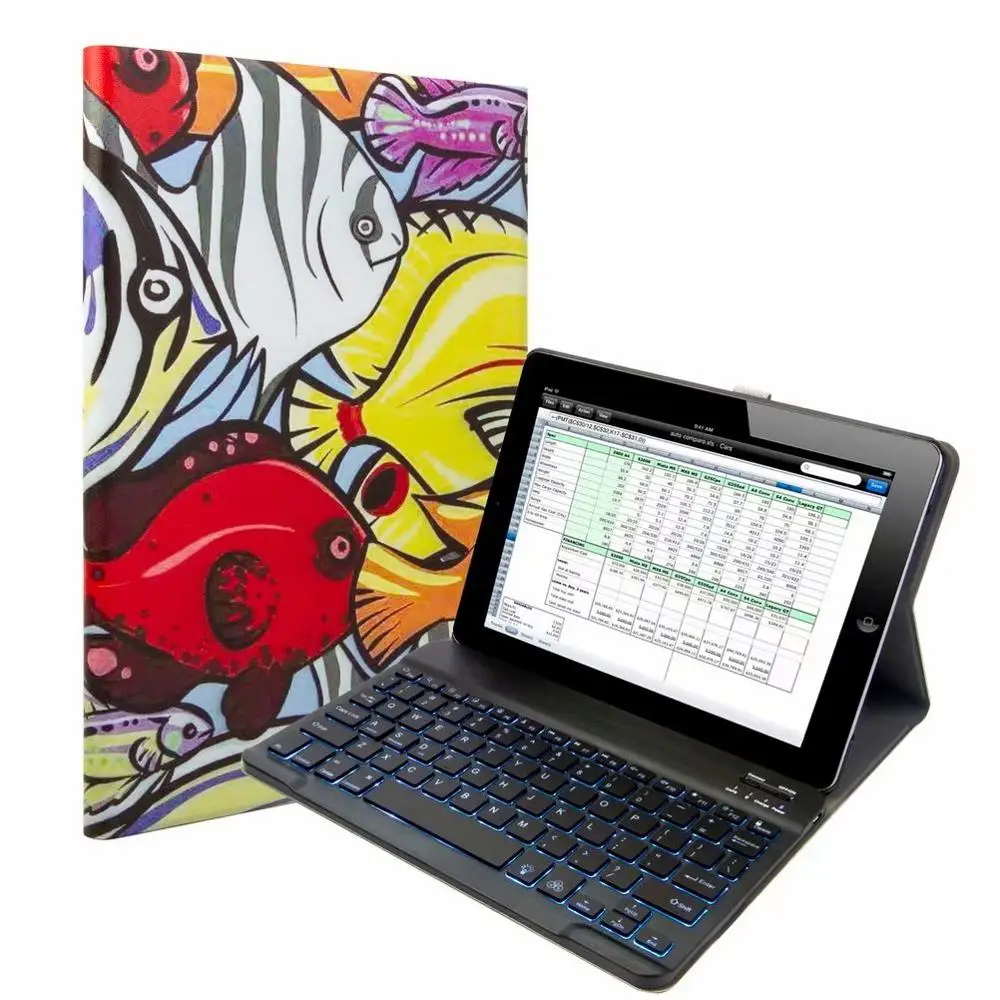 Мультяшный чехол из ткани с 7 подсветкой светильник-клавиатура для Apple IPad 9,7 Air 1 2 Pro 9,7 планшет Bluetooth клавиатура чехол - Цвет: With 7 colors  Light