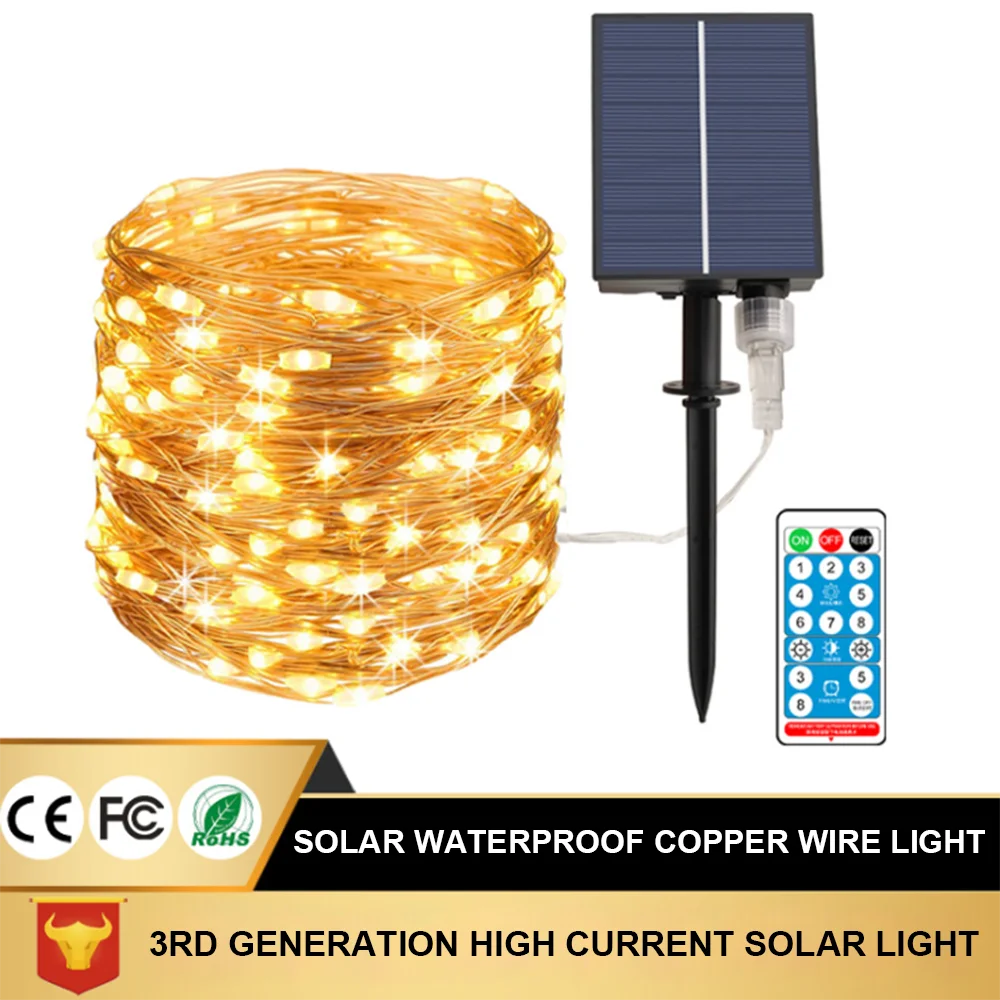 New Third-Generation Smart And Efficient LED Remote Control Solar Panel Christmas Outdoor Waterproof Copper Wire String Lights dc solar panel string box 6 input 3 output pv array combiner