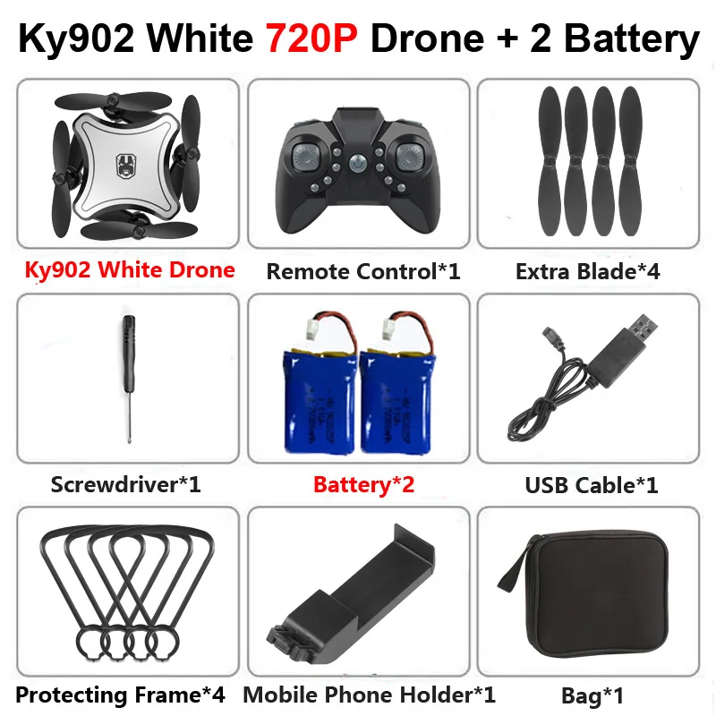 Мини складной Дрон KY902 с камерой 4K HD, Wi-Fi, FPV, голосовое управление, следуем за мной, Радиоуправляемый вертолет, Квадрокоптер, детская игрушка VS E58 SG106 - Цвет: KY902 W 720P 2B