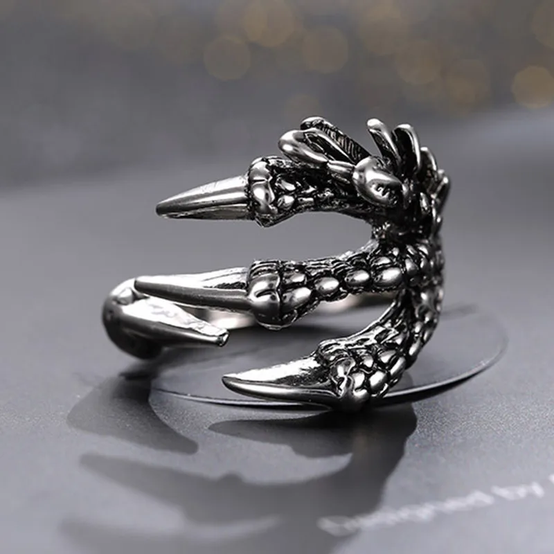 Red Gemstone CZ Stainless Steel Dragon Claw Ring