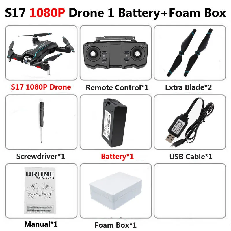 S5 S17 складной Дрон с 4K HD двойной камерой WiFi FPV Регулируемый Широкоугольный Радиоуправляемый вертолет Квадрокоптер детская игрушка VS SG106 SG901 - Цвет: S17 1080P 1B Foam
