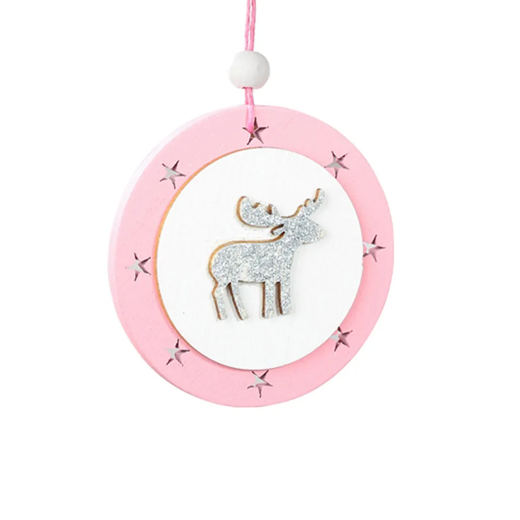 Pink wooden five-pointed Star Angel Elk Christmas Tree Pendants Hanging ornament Christmas decorations for home navidad - Цвет: F