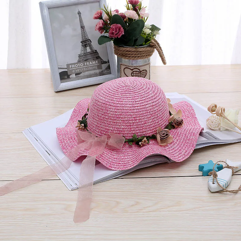 style 4 rose Новая модная летняя детская соломенная Кепка с шапками, детские солнцезащитные шляпы, детский пляжный козырек, шляпа для девочек, цветные реквизит для фотосессии с кисточками - Color: style 4 rose