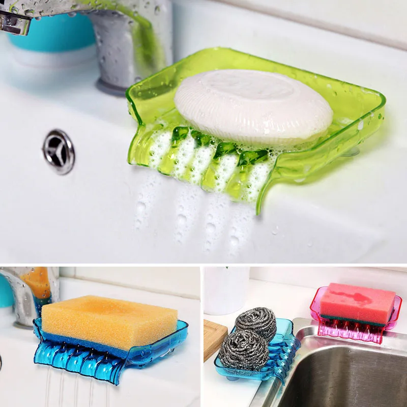 Soap Storage Box Water Drain Sponge Holder For Kitchen Double Sucker Bathroom Kitchen Organizer JS23