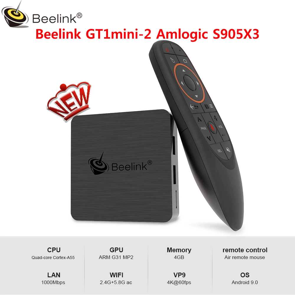 Beelink GT1mini-2 Android 9,0 ТВ-Приставка Smart Amlogic S905X3 4 Гб DDR4 64 Гб Bluetooth 2,4G+ 5,8G WiFi 4K 1000 Мбит/с 2,4G голосовое дистанционное управление