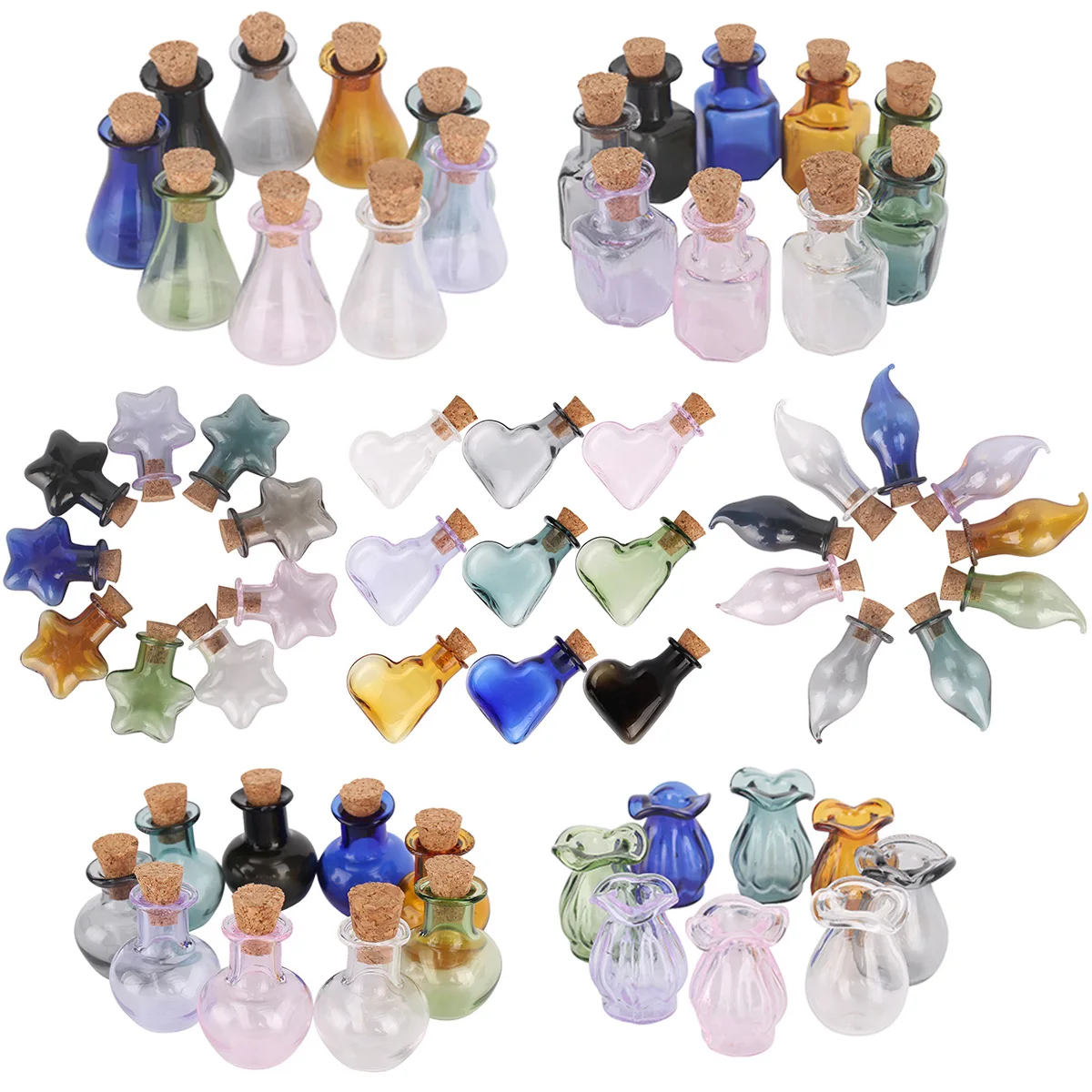 Mini Color Glass Bottles with Cork Miniature Vase Tiny Jar Vials Small Containers for DIY Art Crafts Wedding Favors
