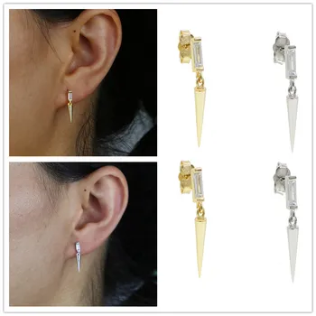 

High Quality 925 Sterling SiLver Dangle Earrings Micro Pave Cz Cute Baguette Simple Geometric Fashion Jewelry For Women
