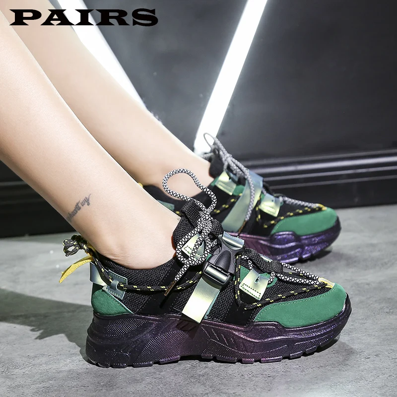 Женские кроссовки с круглым носком на платформе зеленые фиолетовые желтые