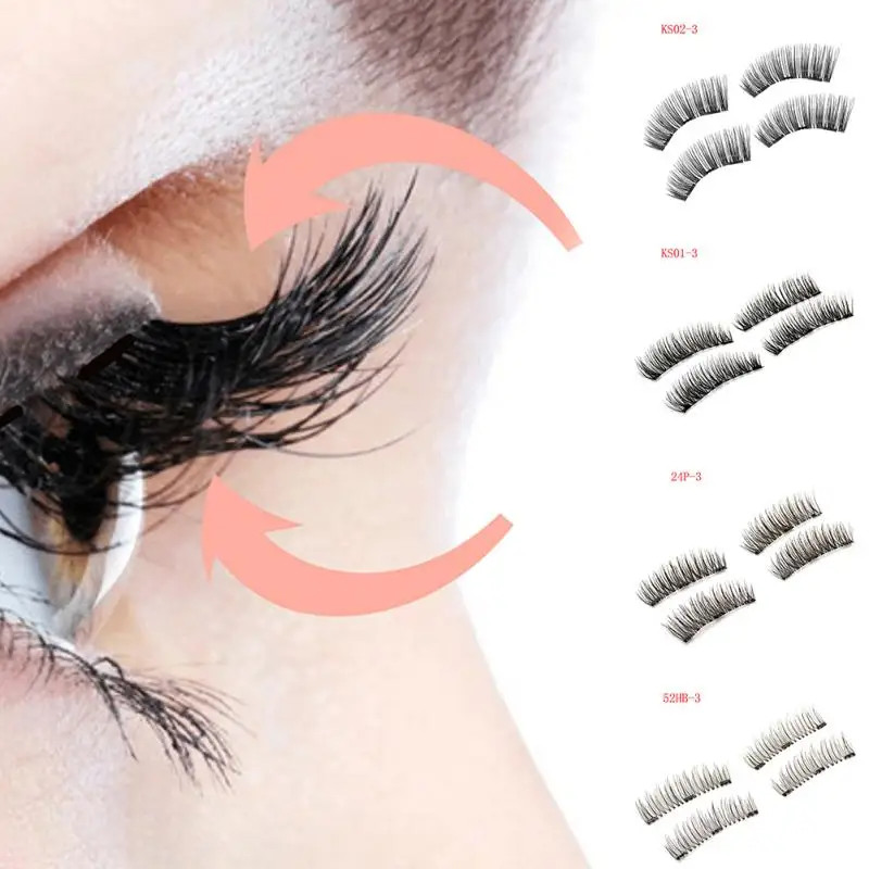 

4Pcs Long Natural Women Extension Fake Charming Makeup Cosmetic 3 Magnetic False Eyelashes Curly No Glue Reusable 3D Lengthening