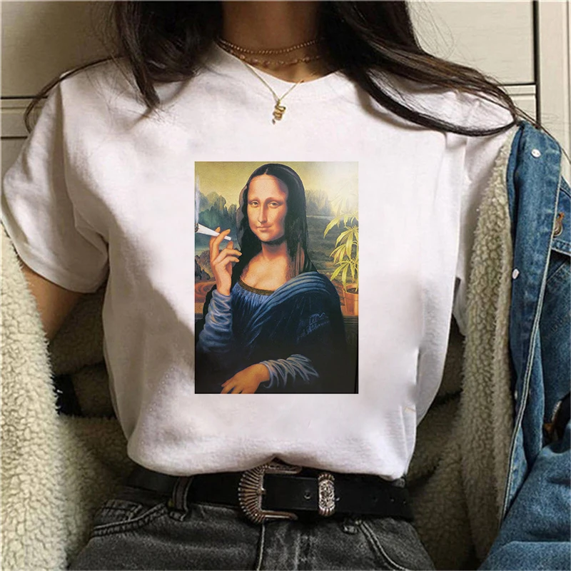 A wonderful tour of Mona Lisa T shirt Women Summer Casual Harajuku Girl Print Graphic T-shirt Short Sleeve Women Top