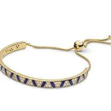 925 пробы, серебряный, золотой, экзотические камни и полосы, скользящий браслет, подходит для женщин, бусины, очаровательные ювелирные изделия