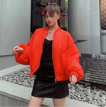 

HCBLESS Women's 2019 autumn new big red loose cotton coat lantern sleeve thin smooth cotton jacket