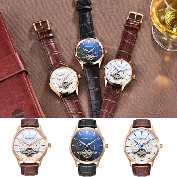 

CORGEUT Brand Classic Mens Retro Watches Automatic Mechanical Watch Tourbillon Clock Genuine Leather Waterproof Military Wristwa