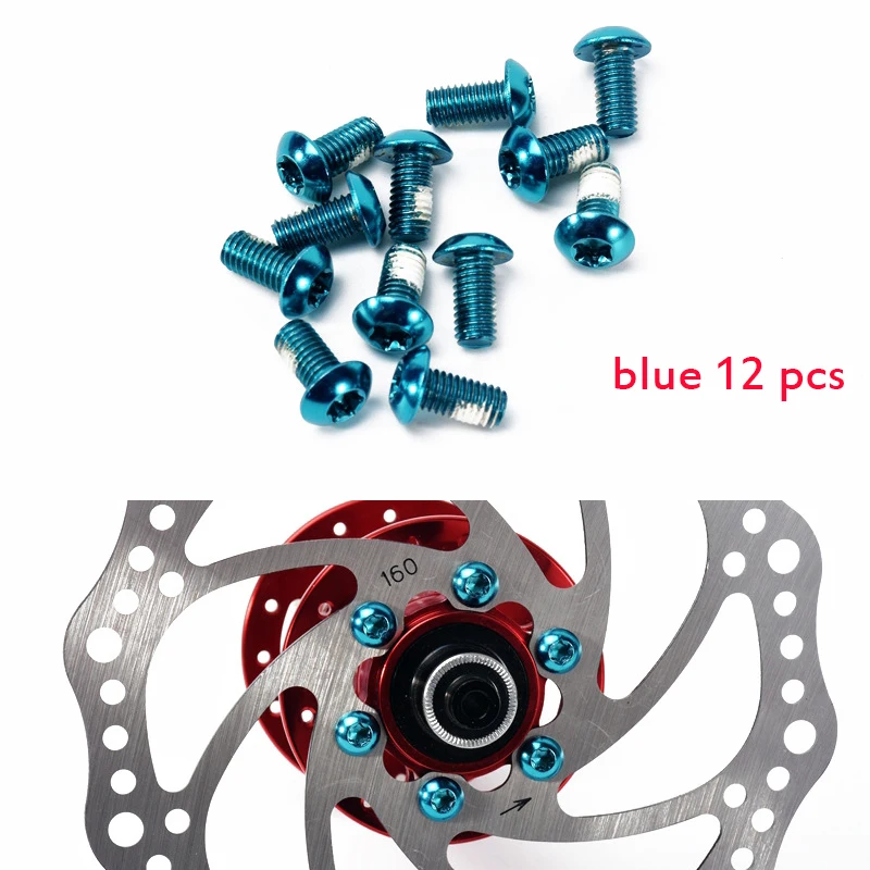 blue 12pcs 12 шт. M5* 10 велосипедные дисковые Тормозные колодки винты для MTB шоссейного велосипеда дисковые тормоза T25 6 цветов - Цвет: blue 12pcs