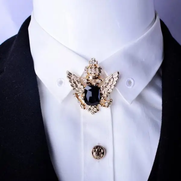 2pcs Fashion Scarf Jewelry Men Corsage Rhinestone Crown Collar Brooch Pins