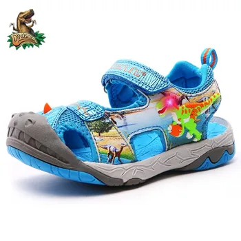 

DINOSKULLS Sandals Boys Dinosaur 5 Kids LED Summer Beach Sports Shoes With Light Children's Cut-Outs Breathable Leather Sandals