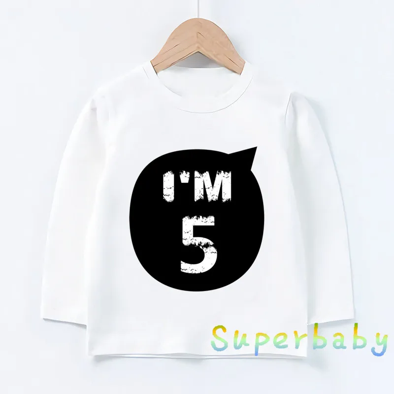 Детская футболка с надписью «Happy Birthday I'M» для детей 1-10 лет, Забавные топы с рисунками для маленьких мальчиков и девочек, Детская футболка с длинными рукавами, LKP5276
