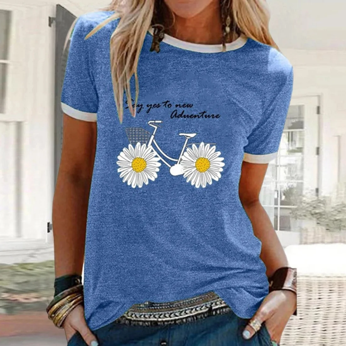 CYSINCOS Women Flower T-shirts Lady Fashion Short Sleeve Clothes Summer Shirt Top Tee O Neck Female Ladies Womens Tee T-Shirt