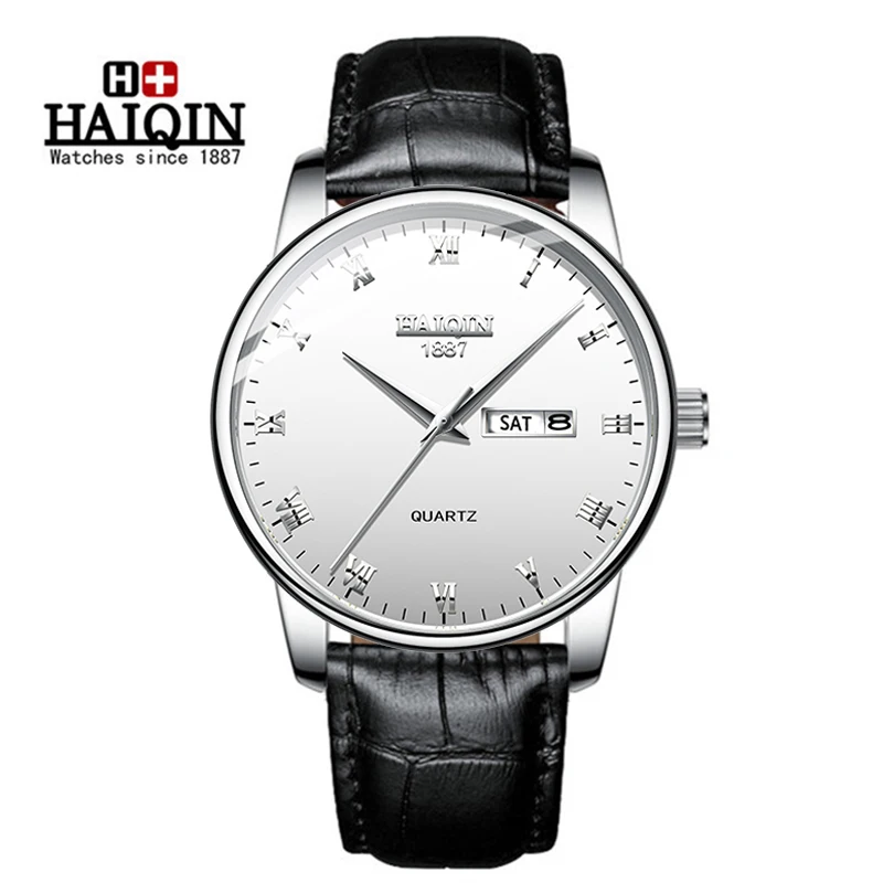 

HAIQIN Men's watches brand luxury business watch men quartz leather male wristwatch mens waterproof sport relogio masculino 2019