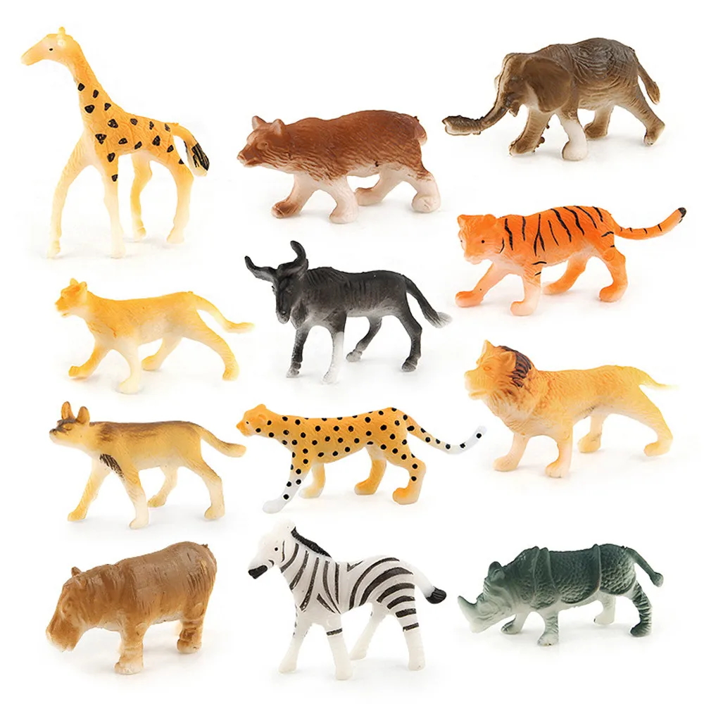 Juguete de plástico surtido para niños, 12 piezas, animales salvajes, jungla, Zoo, 12 tipos diferentes de animales, juguetes educativos