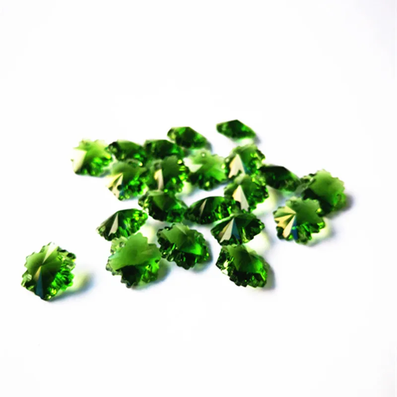 New Arrival 50pcs Green 14mm K9 Crystal Snow Shape Chandelier Beads(Free Rings) in Two holes Crystal Glass Curtain Accessories