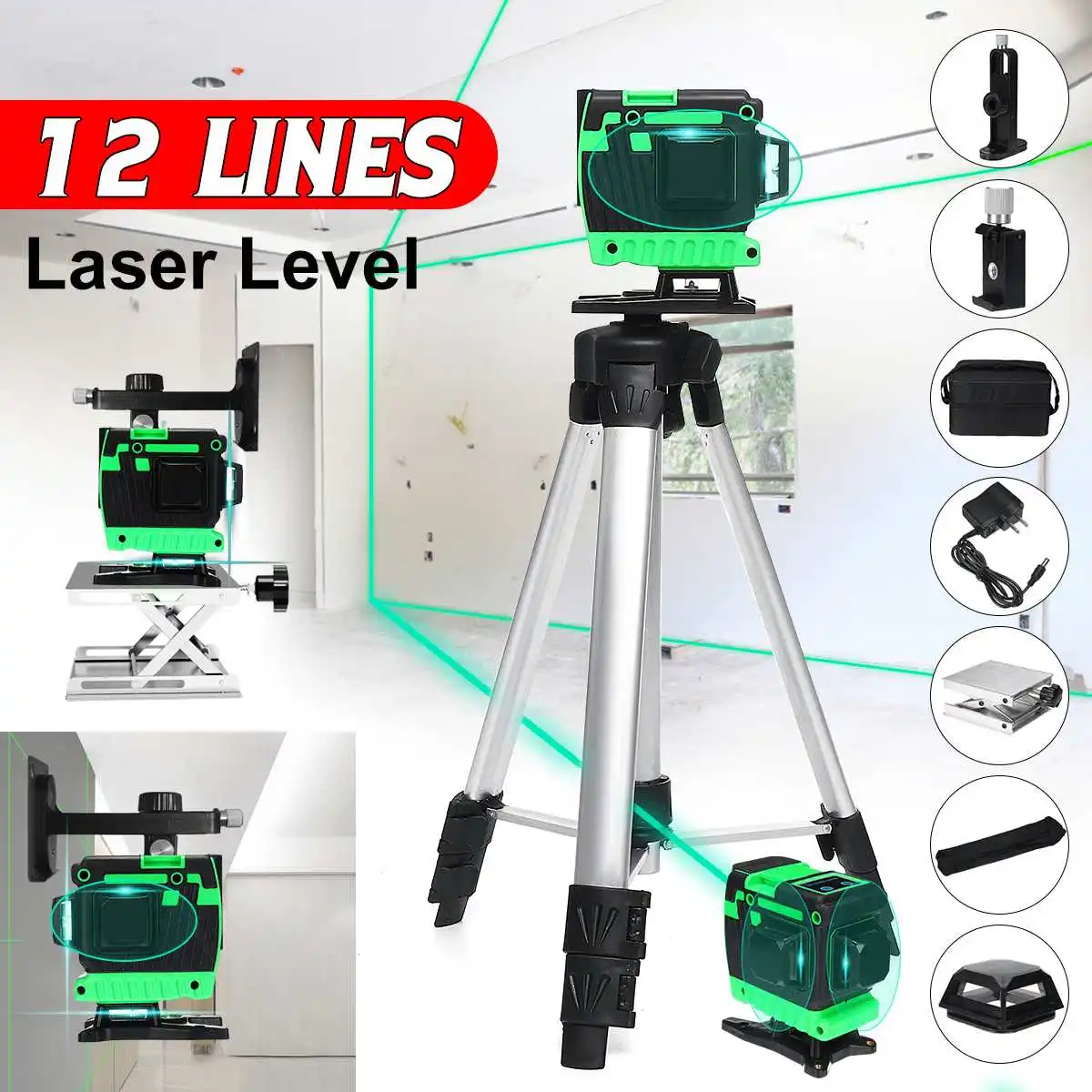 

12 Lines Blue Lines Laser Level+Tripod Green Self-Leveling 3D 360 Horizontal And Vertical Outdoor Powerful Laser Beam