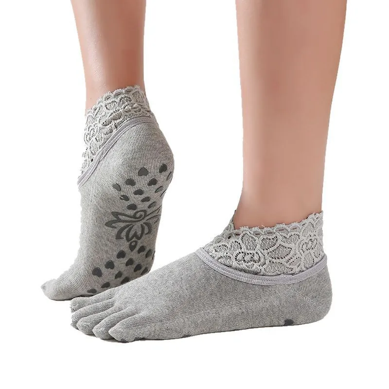 Женские носки для йоги с пятью пальцами элегантные кружевные нескользящие носки-тапочки дышащие нескользящие носки для пилатеса балета латинских танцев