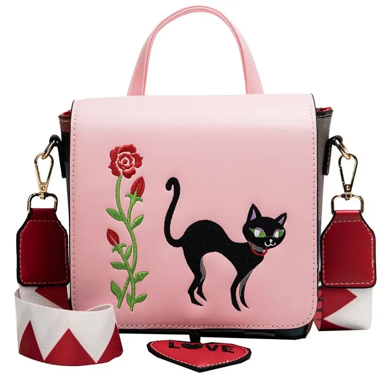 

2019 Pink New Brand Ladies Messenger Bag Lovely Girls Messenger Tote Female Luxury Shoulder Bag Cartoon Cat Small Square Handbag