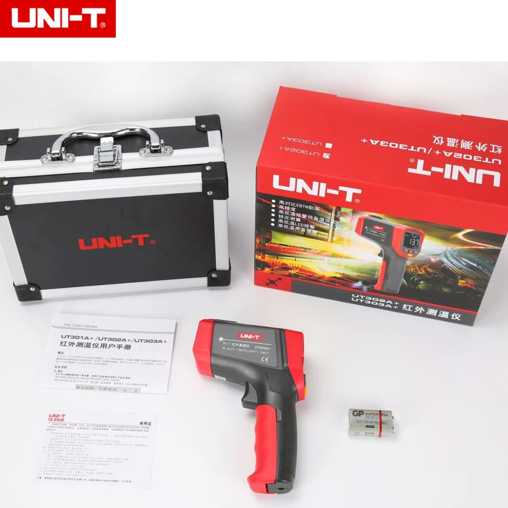 UNI-T UT302A+ профессиональный промышленный lcd бесконтактный инфракрасный лазерный цифровой термометр Температурный диапазон-32-700 градусов