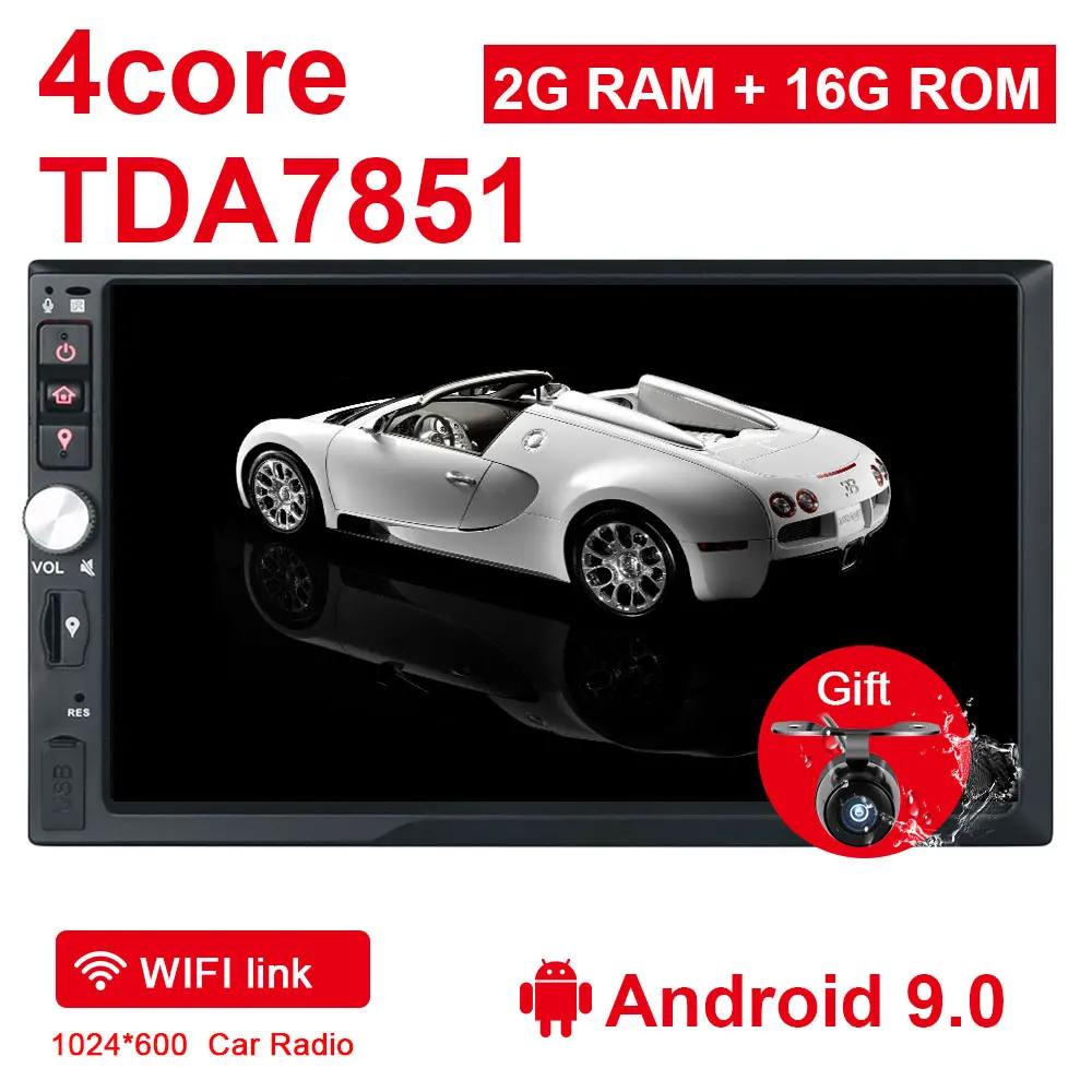 Eunavi 2 Din 7 ''четырехъядерный Android 9,0 2G ram автомобильный радиоприемник стерео gps Navi WiFi 1024*600 HD сенсорный экран 2din автомобильный ПК Bluetooth USB - Цвет: Android 9.0 4core