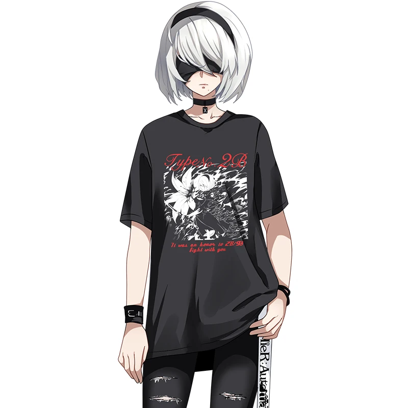 Аниме НИР: автоматы YoRHa № 2 Тип B Косплэй студент летние шорты с длинными рукавами футболка Повседневная футболка s для обувь для мужчин и женщин, костюм - Цвет: A