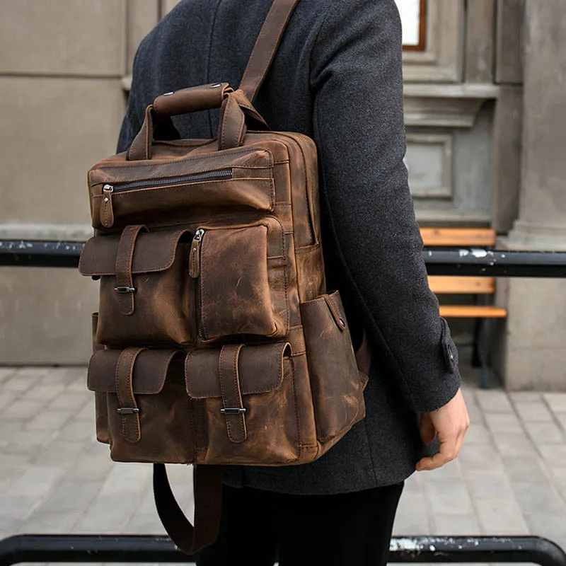 MensBackpackGenuineLeather156inchLaptopBagShoulderBagLarge
