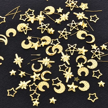 

Moon Star AB Color Rhinestone Mixed Metal Alloy Nail Studs 3D Nail Art Decoration Tips Japanese Hollow Sequins