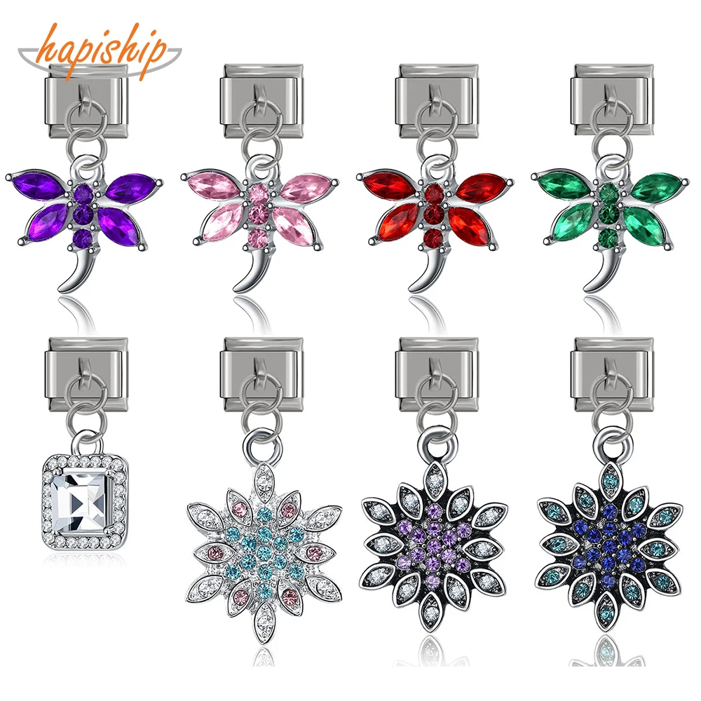 

Hapiship Fashion Original Daisy Paw Snowflake Square Italian Charm Fit 9mm Width Bracelet Stainless Steel Jewelry Making DJ107