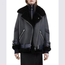 ZA осенне зимняя женская куртка из натуральной кожи с меховым отворотом винтажная верхняя одежда с поясом женские топы Женская одежда