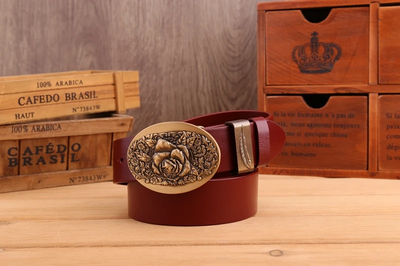 2020 flower belt men high quality full grain cowhide genuine leather waist belt 3.8 cm wide strap belts for women luxury leaf