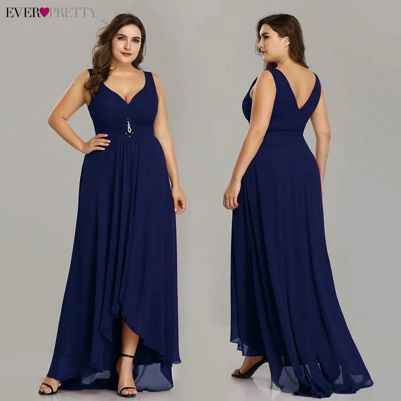 Plus Size Prom Dresses Long 2020 Elegant Burgundy A-line Sleeveless Crystal High Low Ever Pretty Special Occasion Party Gowns