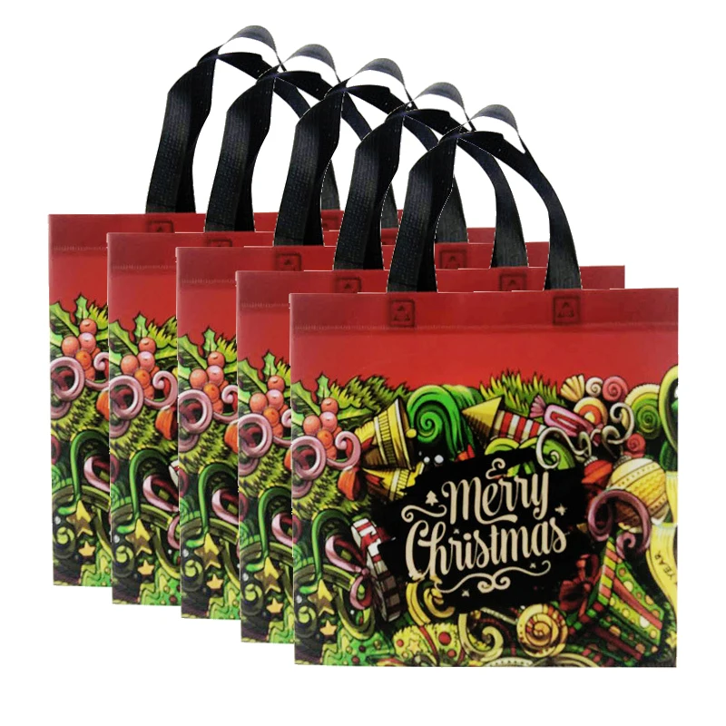 

10pcs Large Christmas Tote Bags with Handles Reusable Gift Bag Grocery Shopping Totes for Holiday Xmas